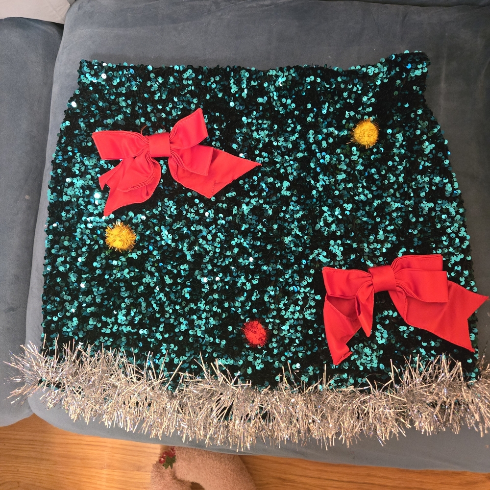 Love on a Hanger Sequin Mini Skirt with Red Bows